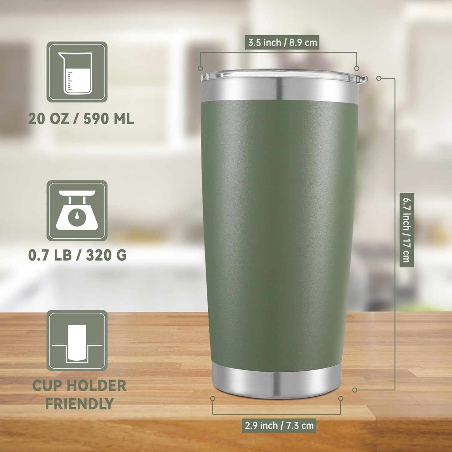 20 oz Tumblers Bulk Stainless Steel Tumbler with Lid Double Wall Vacuum Insulated Coffee Mug 20oz Powder Coated Cup for Hot and Cold Drinks, Stainless, 6 pack