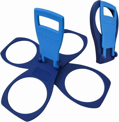 CarryAround Fold Away Cup Carrier/Caddy [Made in UK] (Blue) Take-Out Coffee Soft Drink Pint Beer Beverage Holder, Sturdy Reusable Pocket Size, Festival Sports Gigs - Easy & Safe 2,3,4 Cups