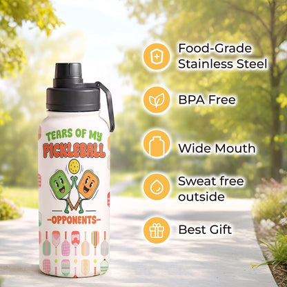 Funny Pickleball Water Bottle 32oz with Lid, Tears of My Pickleball Opponents, Pickleball Gifts for Pickleball Players, Pickleball Lovers, Sports Bottle for Women Men, Stainless Steel