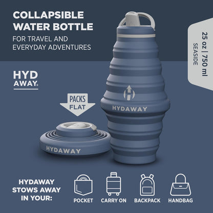 HYDAWAY 25oz Collapsible Travel Water Bottle - BPA-Free, Leakproof, Lightweight, Space-Saving - Perfect for Hiking, Travel, and All-Day Hydration