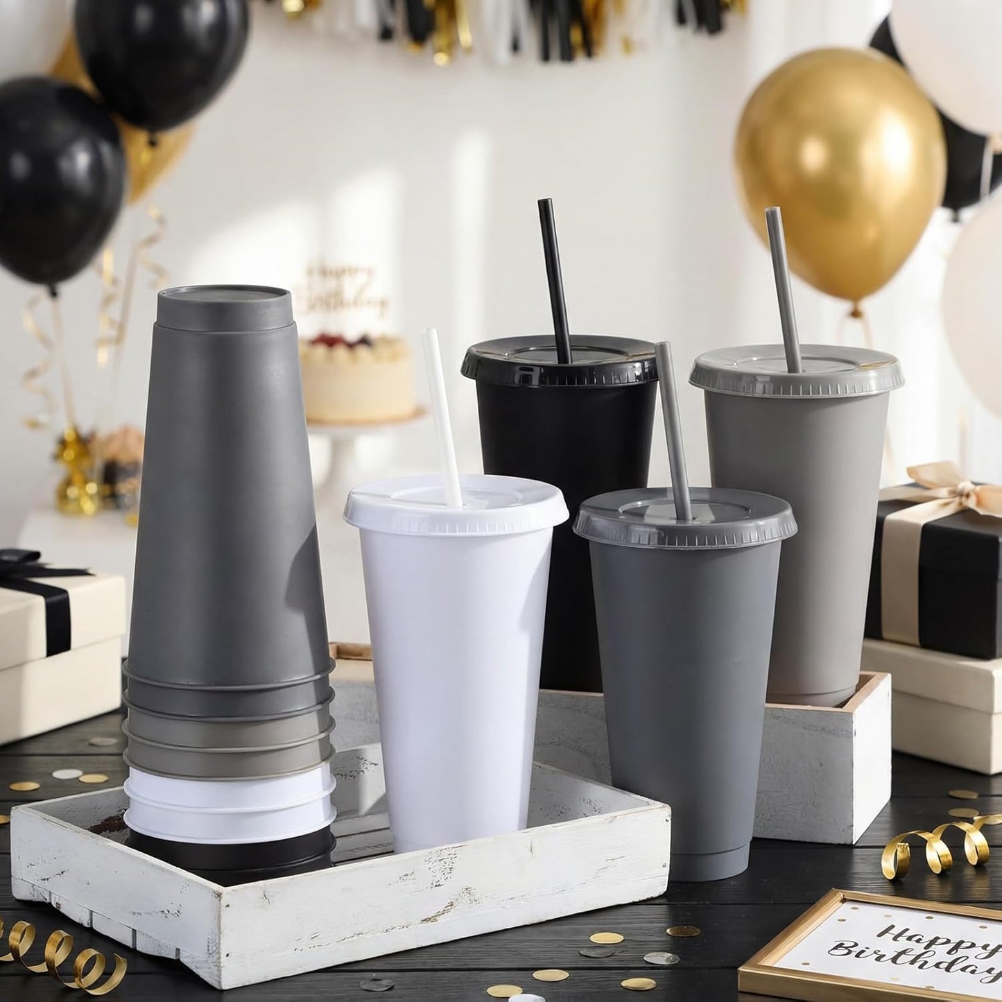 Honeydak 15 Pack Tumbler with Straw and Lid Bulk Cups for Gifts Water Bottle Iced Coffee Travel Mug Cup Reusable Plastic Tumblers for Party Birthdays 24-27 oz (Solid Color)