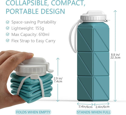 BEAUTAIL Collapsible Water Bottles 20.6oz, Silicone Foldable Portable Travel Water Bottle, Lightweight Reusable Leakproof for Traveling Camping Hiking Cycling Yoga Sports Outdoor