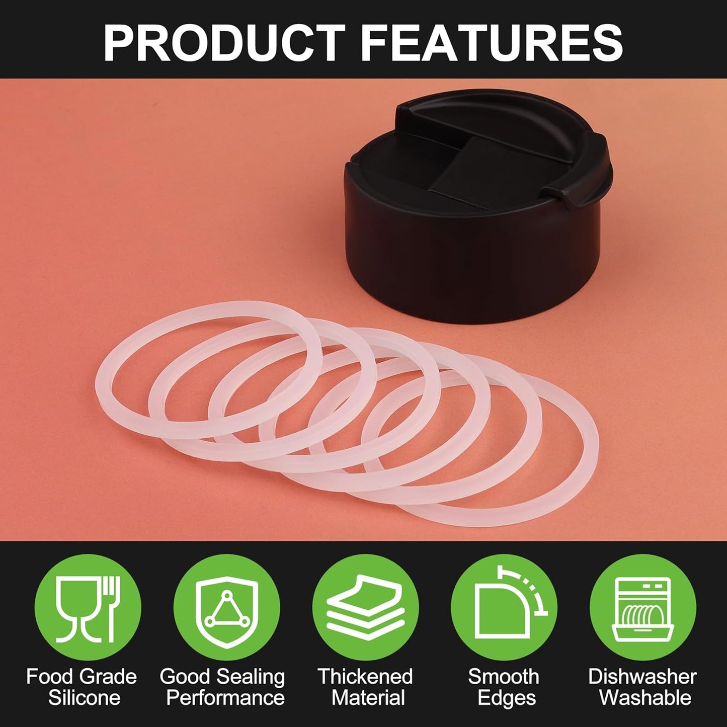 Silicone Ring for Hydro Flask Wide Mouth Flip Sip Coffee Lid, Rubber Seal Gasket for Hydro Flask Coffee Tumbler Chug Cap, Leak Proof O-Ring, Rubber Sealing Insert Parts, White 6pcs