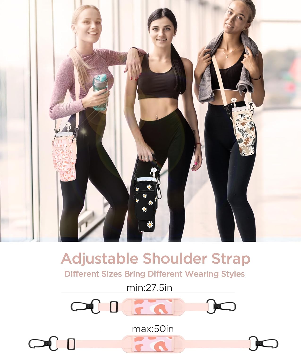 dabria Water Bottle Carrier Bag with Phone Pocket for Stanley 40/30 oz Tumbler Neoprene Water Bottle Holder Pouch with Adjustable Strap Bollus with Straw Cover for Stanley Cup Accessories