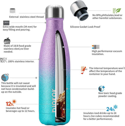 BJPKPK Insulated Water Bottle 12oz Small Stainless Steel Water Bottles Reusable Metal Thermal Keep Cold and Hot,Dreamy Purple - Colors A
