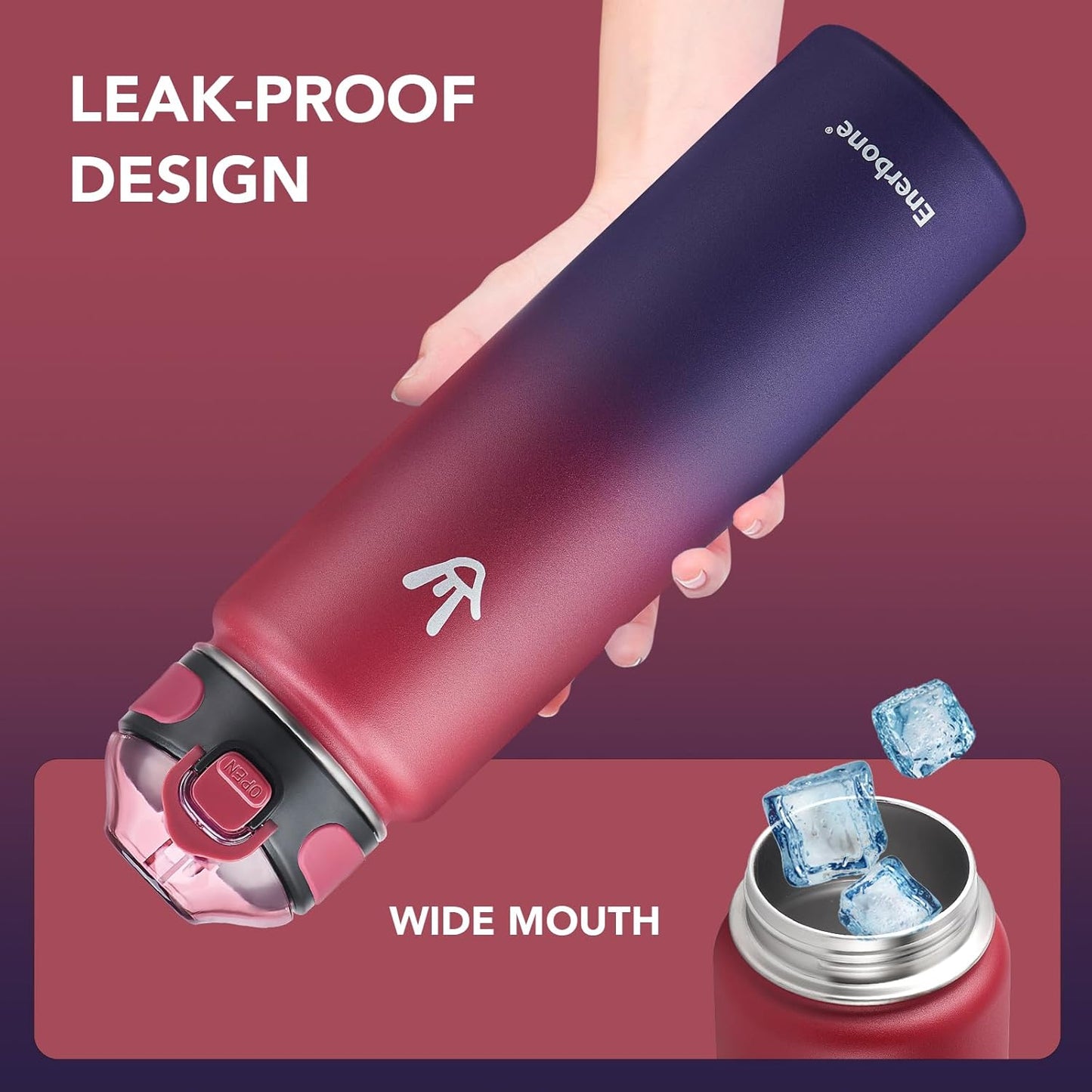Enerbone 24 oz Insulated Water Bottle, Stainless Steel Bottle with Carrying Strap, Double-Wall Vacuum Insulation Design, Leakproof Sports Bottle with Straw, Keep Drinks Cold or Hot for Hours