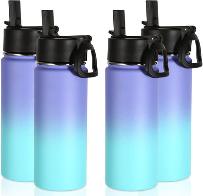 Volhoply 16 OZ Kids Water Bottle Bulk 8 Pack,Insulated Sports Bottles with Straw Lid,Stainless Steel Bottle with Handle Keep Cold & Hot,Double Wall Vacuum Tumbler Cups for School(Eight Color, 8)