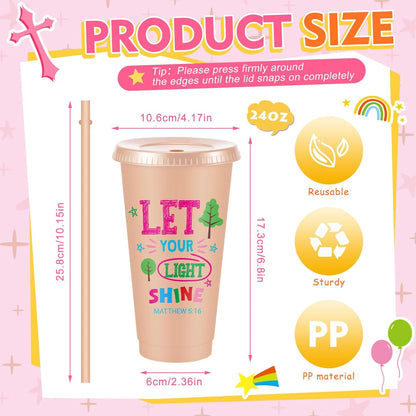 Uiifan 10 Pcs Christian Tumblers with Straws for Kids, Bible Verse Cups for VBS, Sunday School, Church Party Favors and Faith Gifts, Reusable Plastic Tumblers with Lids, 24 oz, White