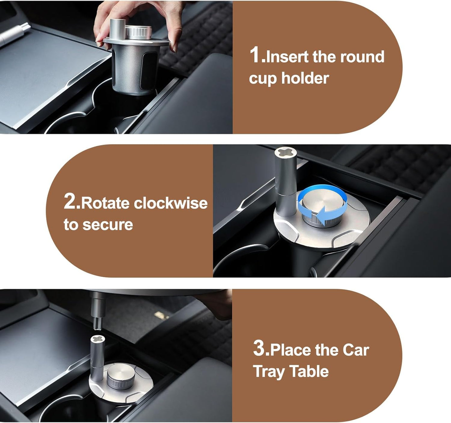 Car Tray Table & Car Desk for Laptop with 2 Risers and Anti-Slip Pad, 360° Rotating Cup Holder for Working and Eating Compatible with Tesla Model 3/Y/S, Ford F150/Explorer/Maverick & Most Vehicles/EV