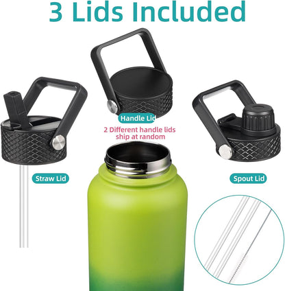 Konokyo 22oz Stainless Steel Bottles with 3 Lids Sport Insulated Water Bottle,Mint