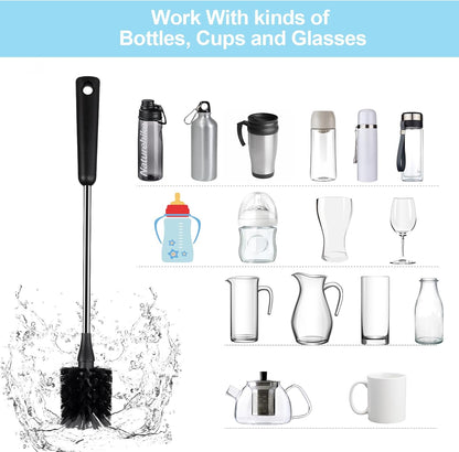 [4 Pack] Bottle Brush, 15 Inches Stainless Steel Long Handle Baby Bottle Scrub Cleaning Brushes with Straw & Lid Brushes for Sports Water Bottle, Cups, Coffee Mugs, Glasswares