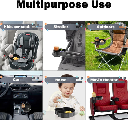 [2 Packs] Kids Car Seat Tray, Travel Tray with Cup Holder for Toddler Baby, Kids Car Seat Food Snack Organizer for Road Trip, Stroller snack, travel must haves - Pink