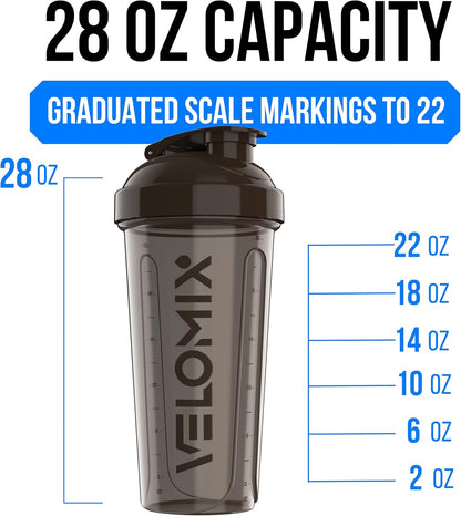 VELOMIX -4 Pack- 28 oz Protein Shaker Bottles for Protein Mixes - 4x Wire Whisk | Leak Proof Shaker Cups for Protein Shakes | Stackable Protein Shaker Bottle Pack (A1) Silver Aurora