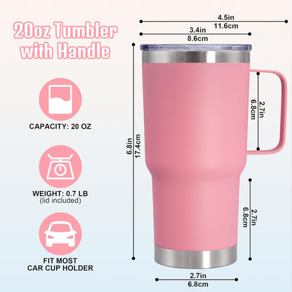 20 oz Tumbler with Handle and Lid, Stainless Steel Tumbler Insulated Travel Coffee Mug, Spill Proof Double Wall Vacuum Tumbler Cup Keep Drink Hot & Cold,White, 1 Pack