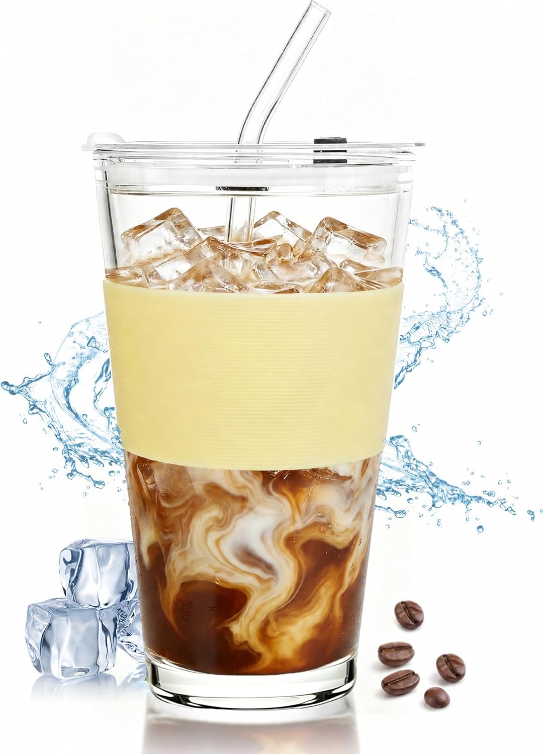 2Pack 40OZ Glass Tumbler with Handle,Glass Cup with Lid and Straw,Reusable Glass Iced Coffee Cup for Beer, Smoothies, Juice,Hot/Cold Drinks-Suitable for Birthday,Wedding