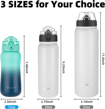 Oldley Insulated Water Bottle 20oz for Adults Kids Stainless Steel Water Bottles with Straw/Chug/Carabiner 3 Lids Fruit Strainer Double Wall Vacuum Wide Mouth BPA Free Leak-Proof for School Travel