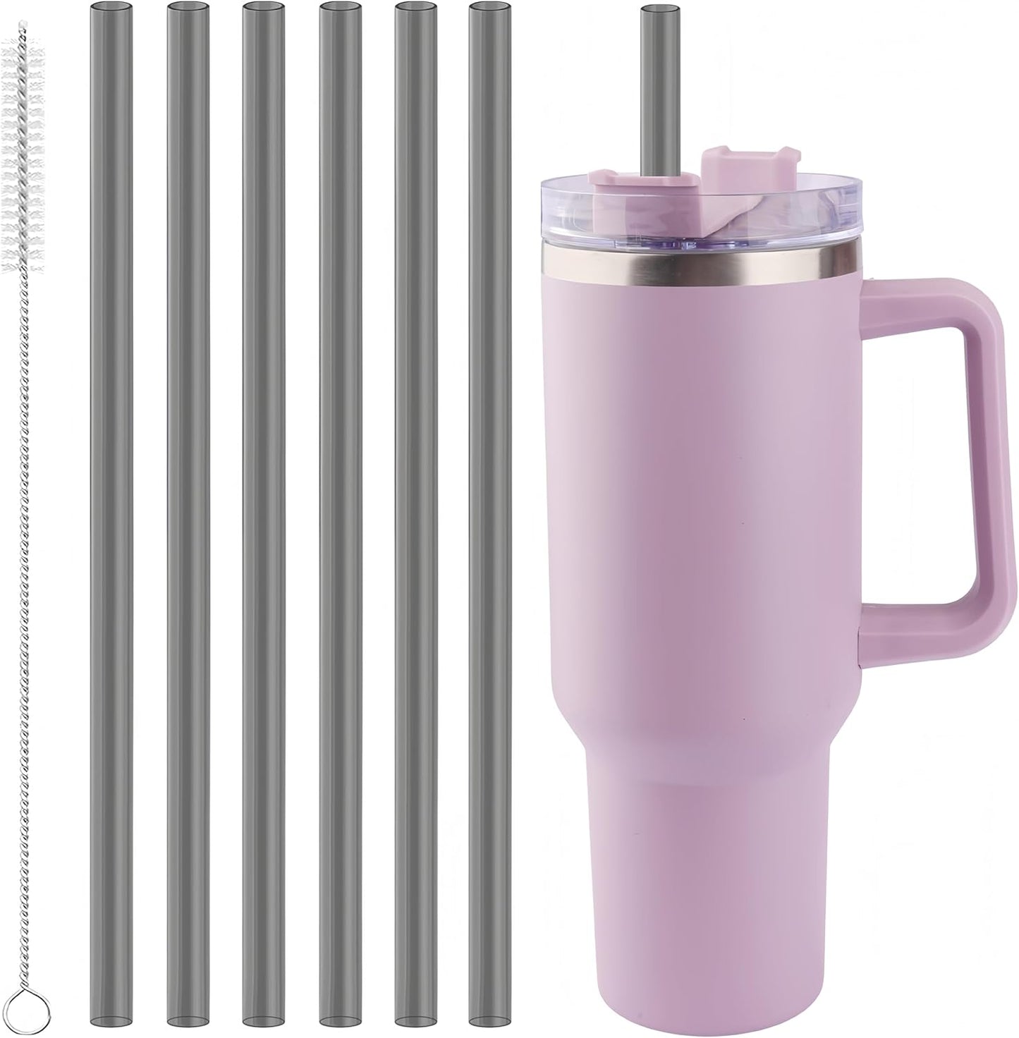 Joshey 12 Inch Tritan Replacement Straws for Stanley 40oz Tumbler - 6 Pack Reusable Long Straws with Cleaning Brush, Fits 30oz & 40oz Stanley Cup Accessories, BPA-Free (6 Colors)