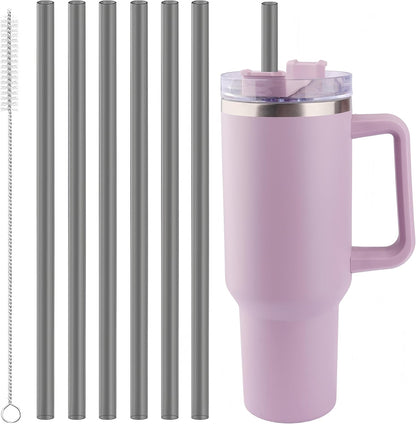 Joshey 12 Inch Tritan Replacement Straws for Stanley 40oz Tumbler - 6 Pack Reusable Long Straws with Cleaning Brush, Fits 30oz & 40oz Stanley Cup Accessories, BPA-Free (6 Colors)