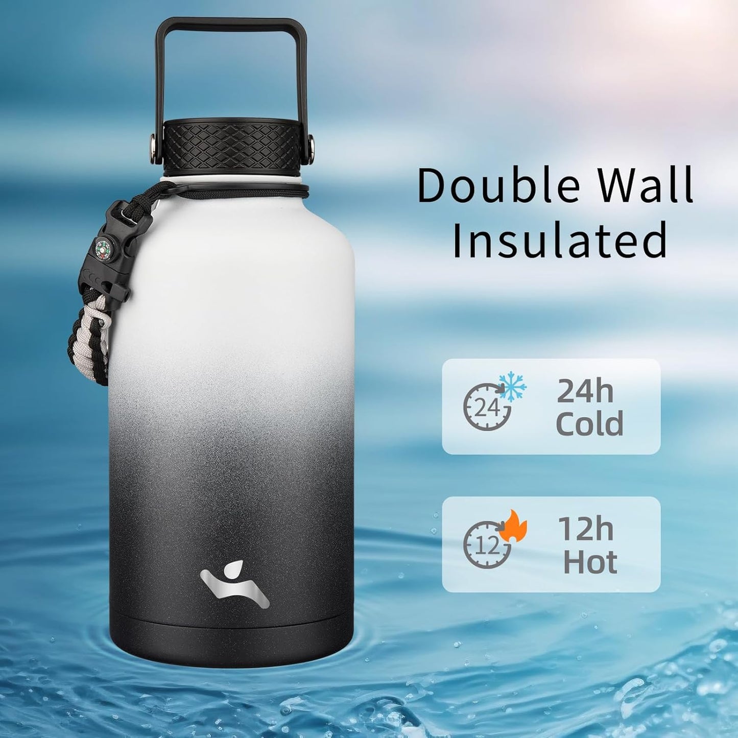 Konokyo 22oz Stainless Steel Bottles with 3 Lids Sport Insulated Water Bottle,Mint