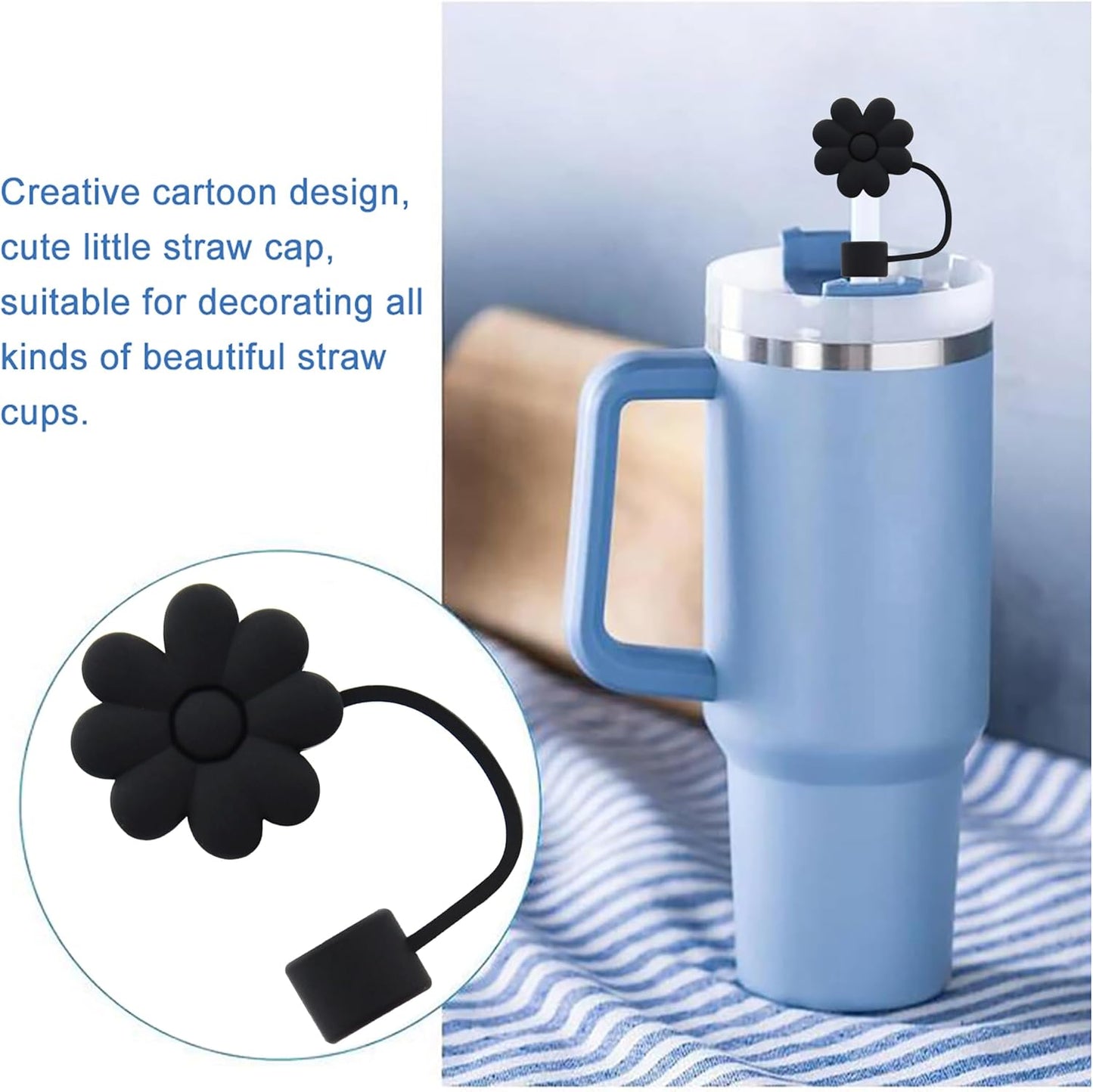 Straw Cover Cap for Stanley Cup,Silicone Straw Topper 10 mm 0.4 in Reusable Straw Tips Lids,Straw Tip Covers for Stanley Cups Accessories