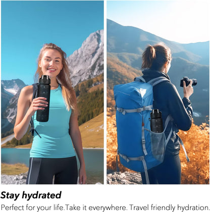 32oz Water Bottle with Time Marker, Motivational Drinking Bottle with Strap, BPA-Free Leak-Proof, Encouraging Water Bottle Time to Drink Water for Gym School Office Travel