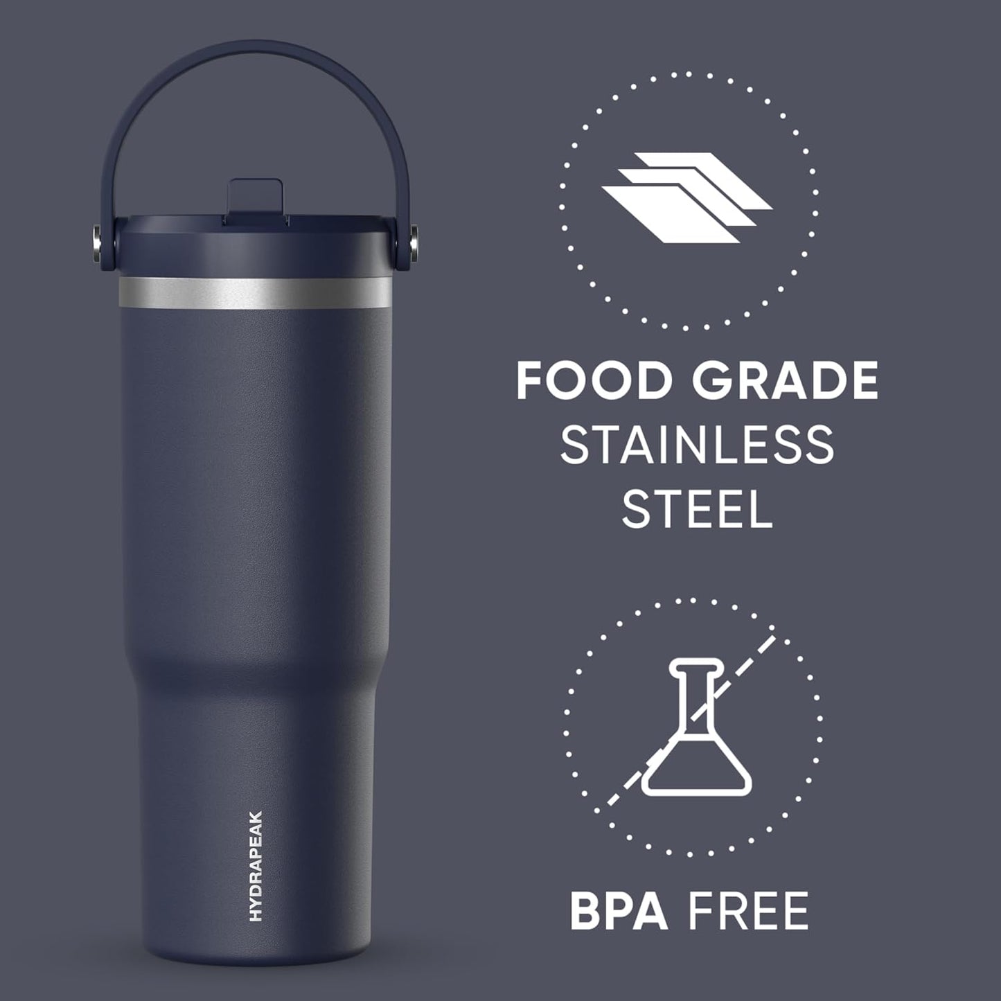 Hydrapeak Nomad 32oz Insulated Stainless Steel Travel Tumbler with Handle & Straw Lid, Leakproof, Cupholder Friendly, Keeps Drinks Cold 24 Hours, Reusable Bottle for Daily Hydration (Pale Sage)