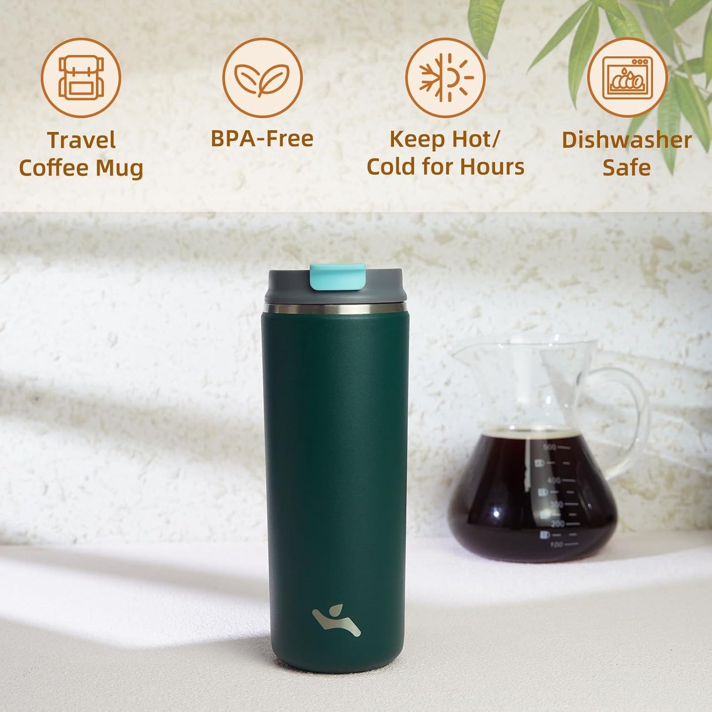 Konokyo Tumbler with Lid, 16 oz Travel Coffee Mug Double Wall Vacuum Stainless Steel Thermal Metal Cup Insulated Water Bottle,Navy Blue