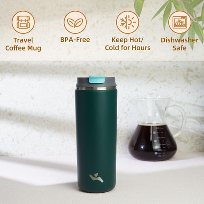 Konokyo Tumbler with Lid, 16 oz Travel Coffee Mug Double Wall Vacuum Stainless Steel Thermal Metal Cup Insulated Water Bottle,Navy Blue