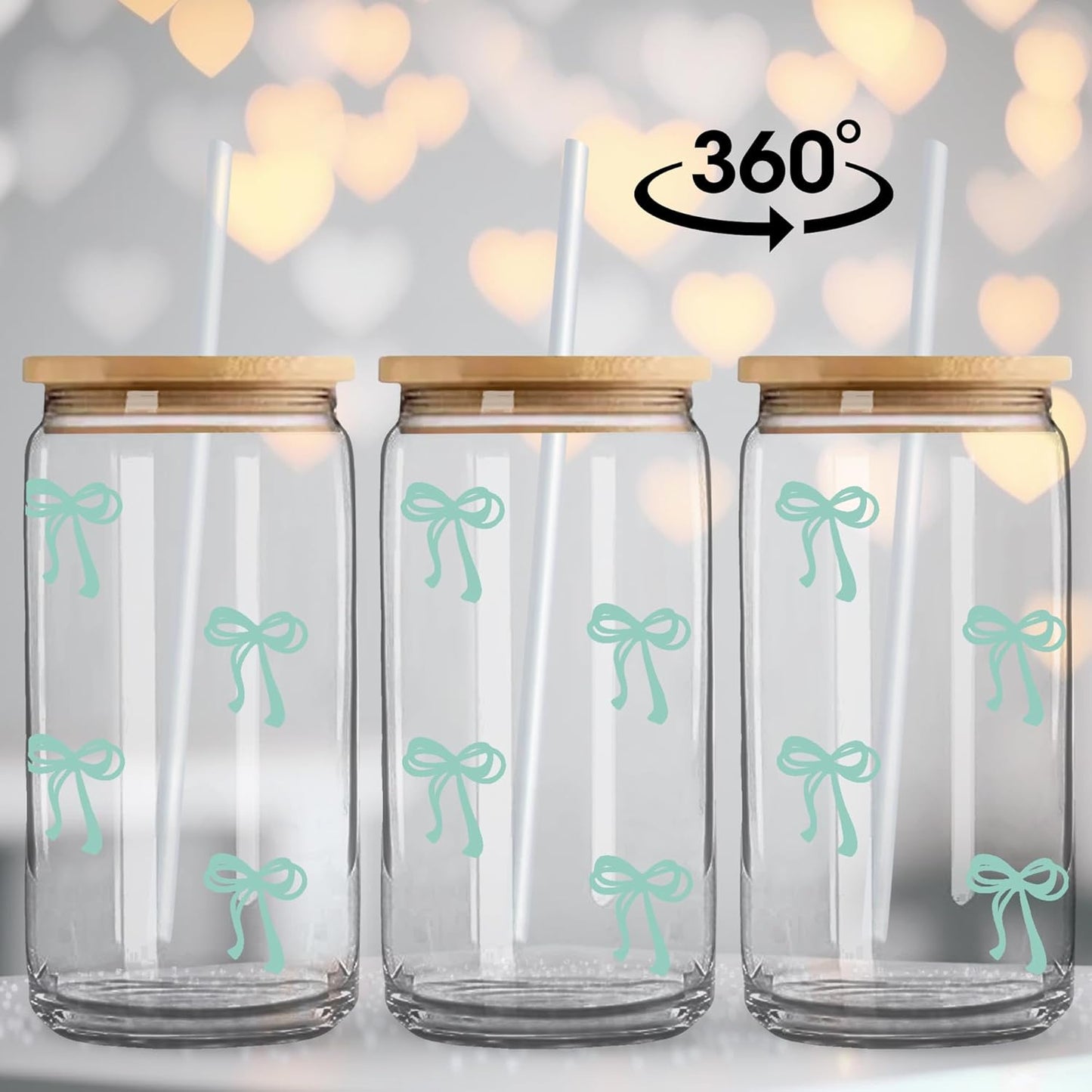 Coquette Cute Pink Bow Glass Cups with Lids and Straws, Aesthetic Iced Coffee Matcha Cup, Girly Preppy Design Tumbler Mug, Valentines Christmas Birthday Gifts for Women, Teen Girl Gifts Trendy Stuff