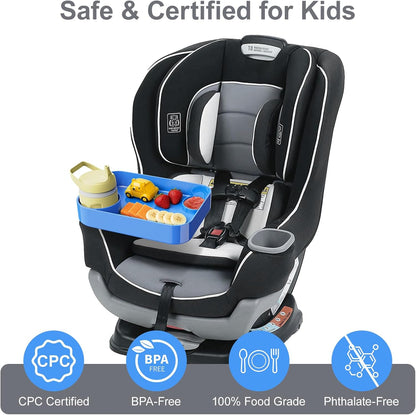 Car Seat Snack Tray for Toddlers - 3 Inch Cup Holder Fits Most Sippy Cups & Straw Bottles with Dip Well, Mess-Free Square Kids Travel Tray Road Trip Essentials, Black
