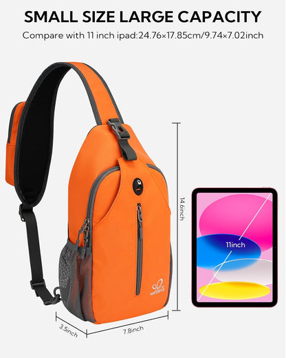 WATERFLY Crossbody Sling Backpack Sling Bag Travel Hiking Chest Bag Daypack (Black)