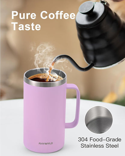 RAYMYLO Insulated Coffee Mug 12 oz, Double Wall Stainless Steel Coffee Mug with Lids, Leak-Proof & Detachable Slider Lid for Thorough Clean, Keeps Coffee Cold for 9 Hrs, Suitable for Camp Home Office