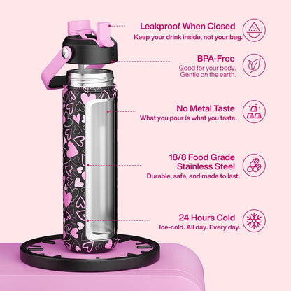 ENCOOL Insulated Water Bottle with Straw Stainless Steel Water Bottle, Leak-Proof, BPA-Free, Double Wall Vacuum Keeps Cold for 24 Hours for Sports, Travel, School (26 oz, Cotton Candy) - Colors D