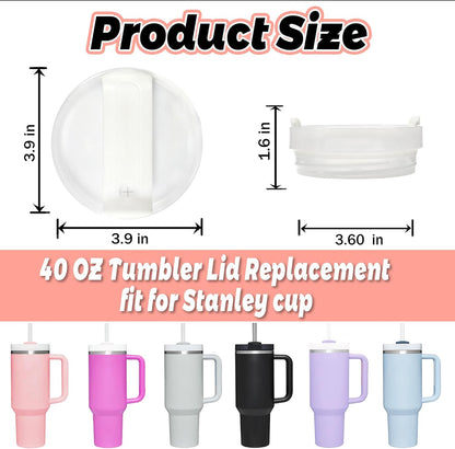 40 OZ Tumbler Lid Replacement Compatible for Stanley Quencher H2.0, 1 Pack BPA Free Clear Lid Replacement for Stanley Cup Accessories(Clear-White)