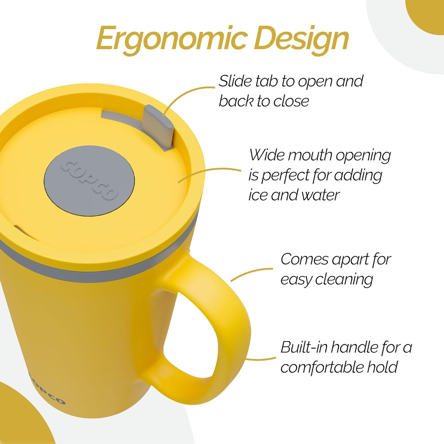 Copco Cone Desk Mug, 16 oz - Double Wall Insulated Coffee Mug with Twist-Off Lid, Handle & Slide Tab - Travel-Friendly Cup for Hot or Cold Drinks, BPA-Free, Microwave & Dishwasher Safe (Brown)