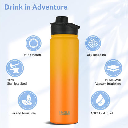 HASLE OUTFITTERS 32 oz Insulated Water Bottle Stainless Steel Double Walled Vacuum Sports Water Bottle with 2 Lids (Straw and Spout Lid) for Gym Camping Hiking(Black,1)