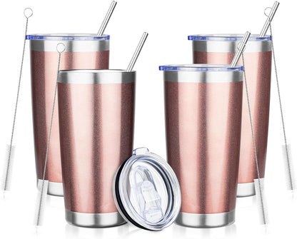 20oz Tumbler with Straw and Brush, Stainless Steel Vacuum Insulated tumbler, Double Wall Insulated Coffee Tumbler for Outdoor, Home, Travel,Office (Buff,1pcs)
