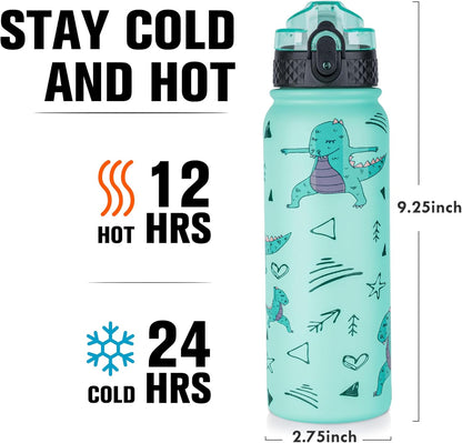 Oldley Insulated Water Bottle 20oz for Adults Kids Stainless Steel Water Bottles with Straw/Chug/Carabiner 3 Lids Fruit Strainer Double Wall Vacuum Wide Mouth BPA Free Leak-Proof for School Travel