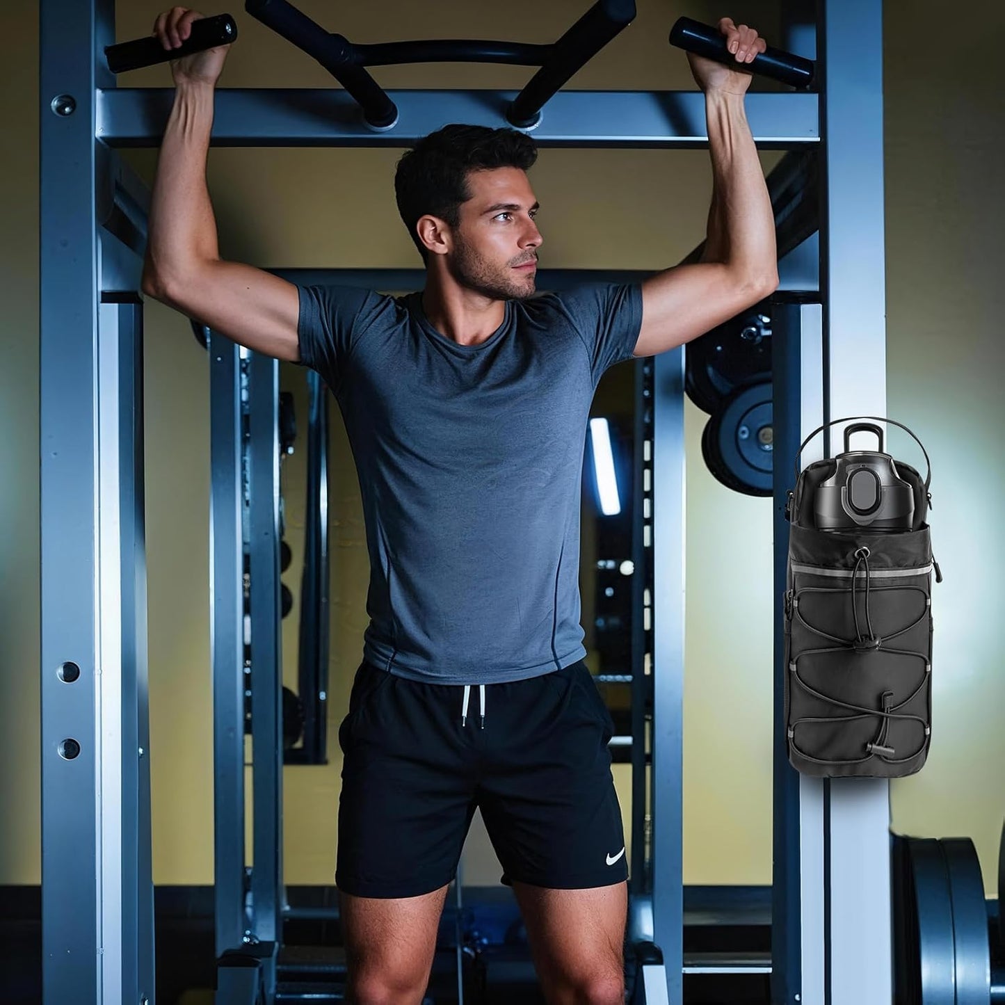 Magnetic Gym Bag for Men and Women, Sling Bottle with Magnetic Attachment, Water Bottle Holder, Gym Pouch, Crossbody Bag for Travel, Work, Sports, Fitness