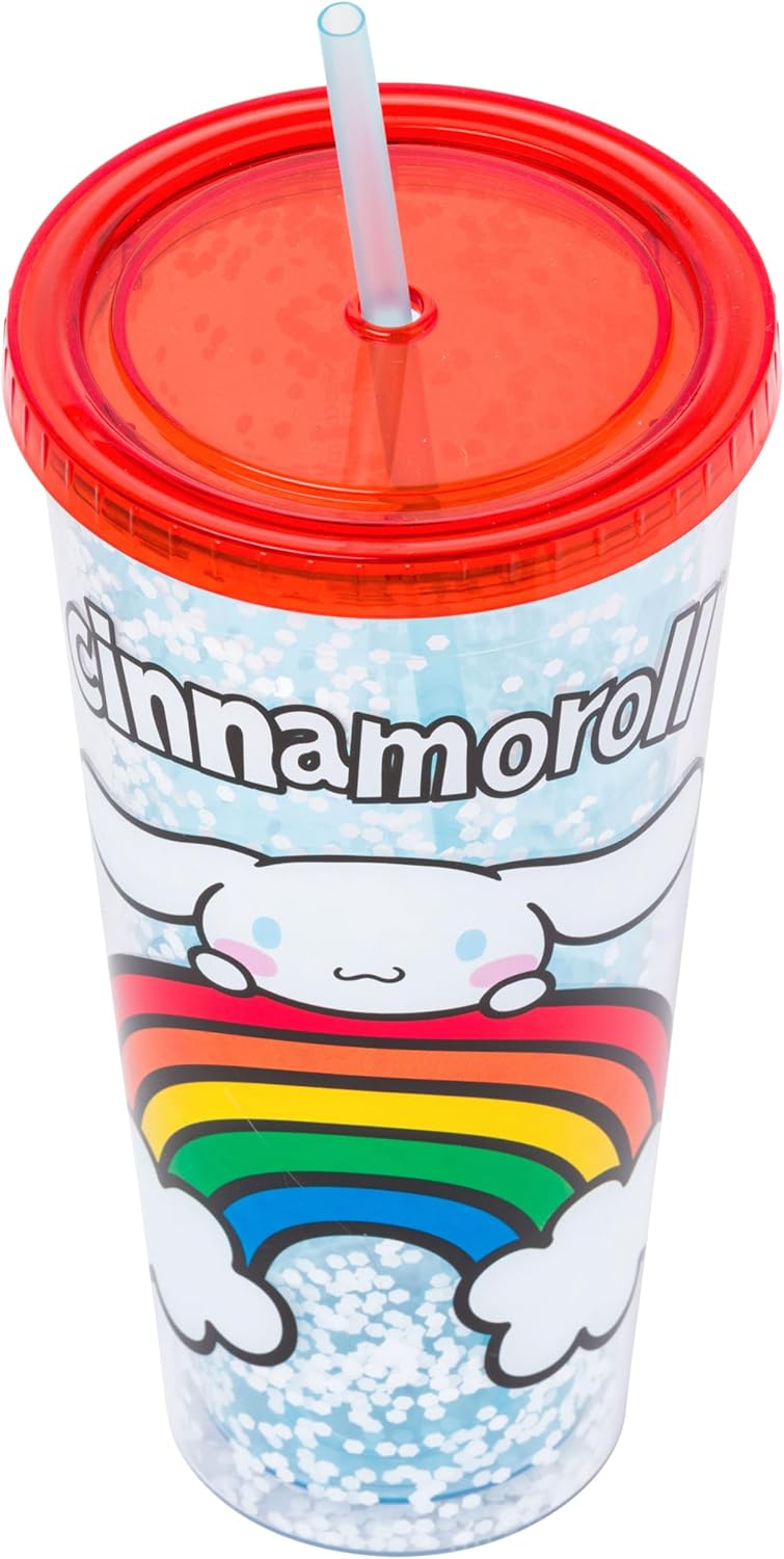 Silver Buffalo Sanrio Hello Kitty Milk Carton Pattern Plastic Boba Tumbler w Lid and Wide Straw, 24 Ounces
