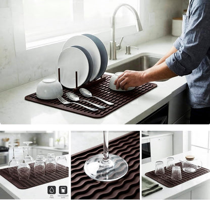 MicoYang Silicone Dish Drying Mat for Multiple Usage,Easy clean,Eco-friendly,Heat-resistant Silicone Mat for Kitchen Counter,Sink,Bar,Bottle,or Cup Green M 17 inches x 6 inches