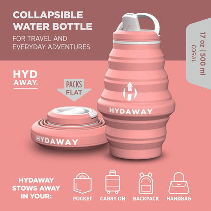 HYDAWAY 17oz Travel Collapsible Water Bottle - BPA-Free, Leakproof, Lightweight, Space-Saving