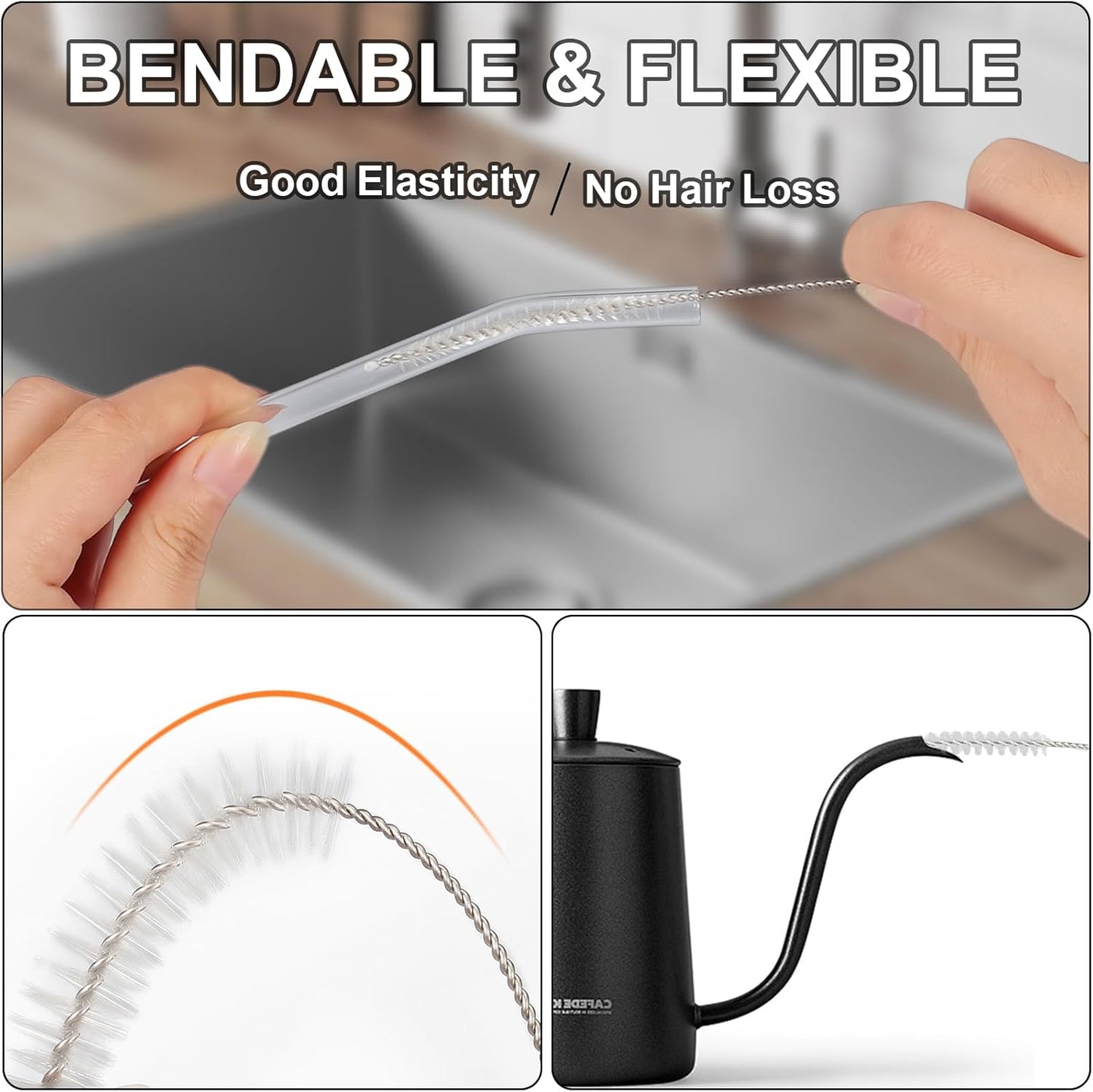 Straw Cleaner Brushes Sets, 12 Pieces 8.2 Inch Botthle Cleaning Brush and Nylon Tube Brush Brush Kit for Sippy Cup, Tumbler, Water Bottle, Drinking Straw (Black)