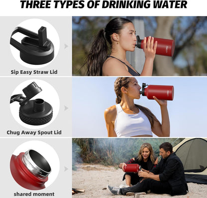 40oz Insulated Water Bottle (Cold for 48 Hrs),BPA Free&Leak Proof,Stainless Steel Water Flask,Water Jug with Straw Spout Lids for Gym,Hiking,Travel,Black Blue