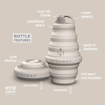 HYDAWAY 17oz Travel Collapsible Water Bottle - BPA-Free, Leakproof, Lightweight, Space-Saving