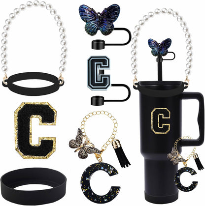 7pcs Cup Accessories for Stanley 30/40oz Tumbler, Handle Strap, Straw Cover, Silicone Boot, Letter Charm Stickers