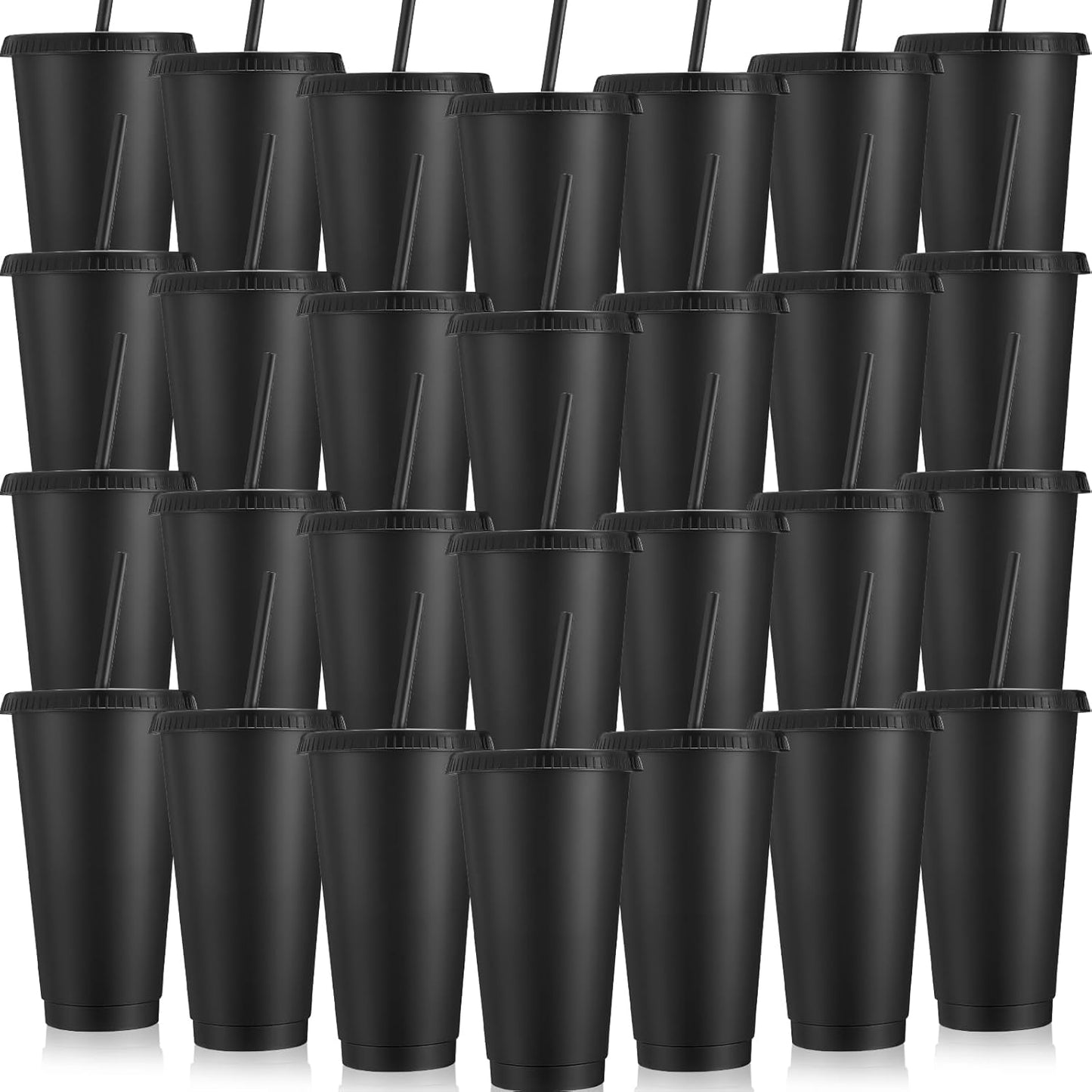 Honeydak 15 Pack Tumbler with Straw and Lid Bulk Cups for Gifts Water Bottle Iced Coffee Travel Mug Cup Reusable Plastic Tumblers for Party Birthdays 24-27 oz (Solid Color)