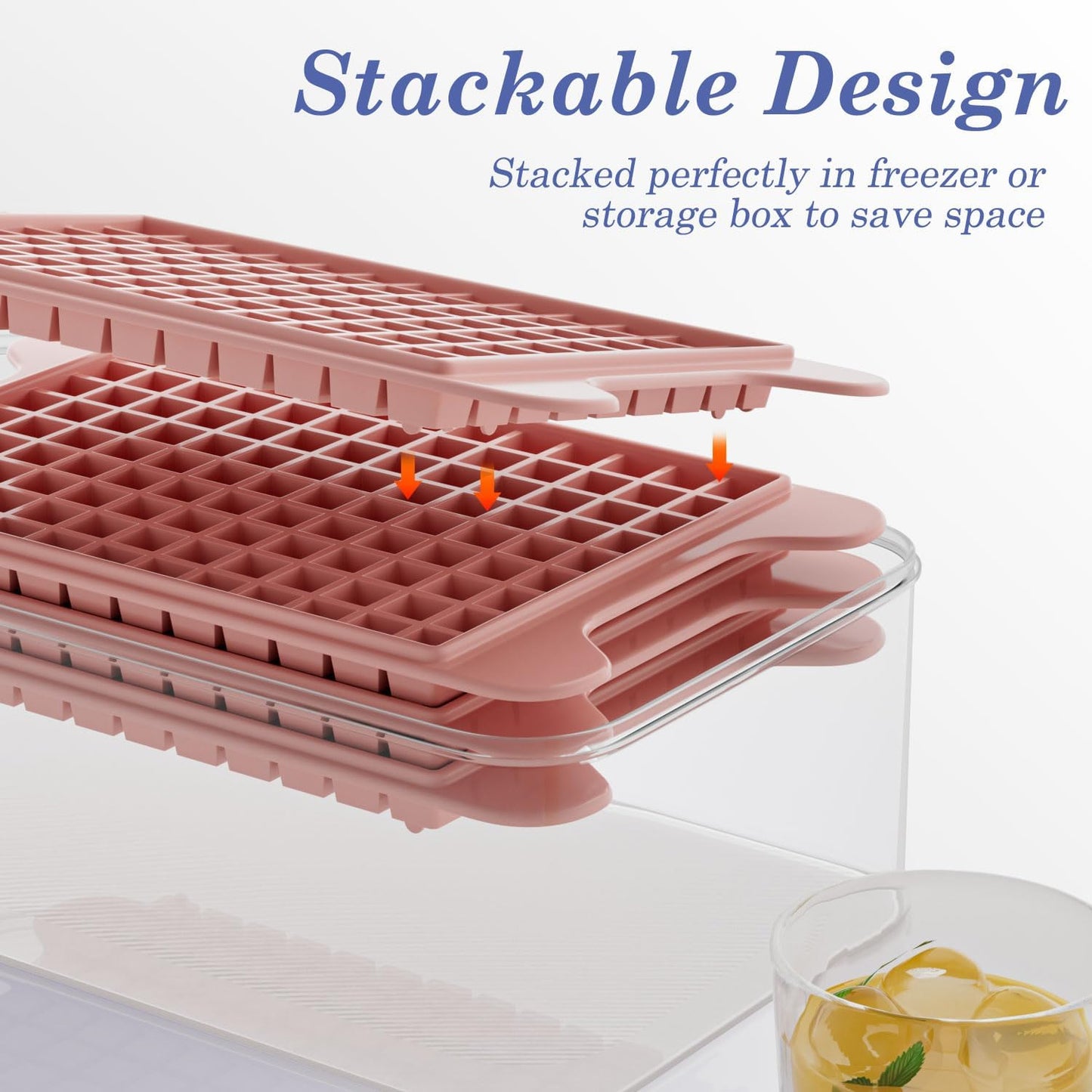 Mini Ice Cube Tray for Freezer: GGUW Nugget Ice Cube Tray with Bin - Crushed Ice Tray Making 4×117 PCS Icecube - Easy Release Iced Maker Trays