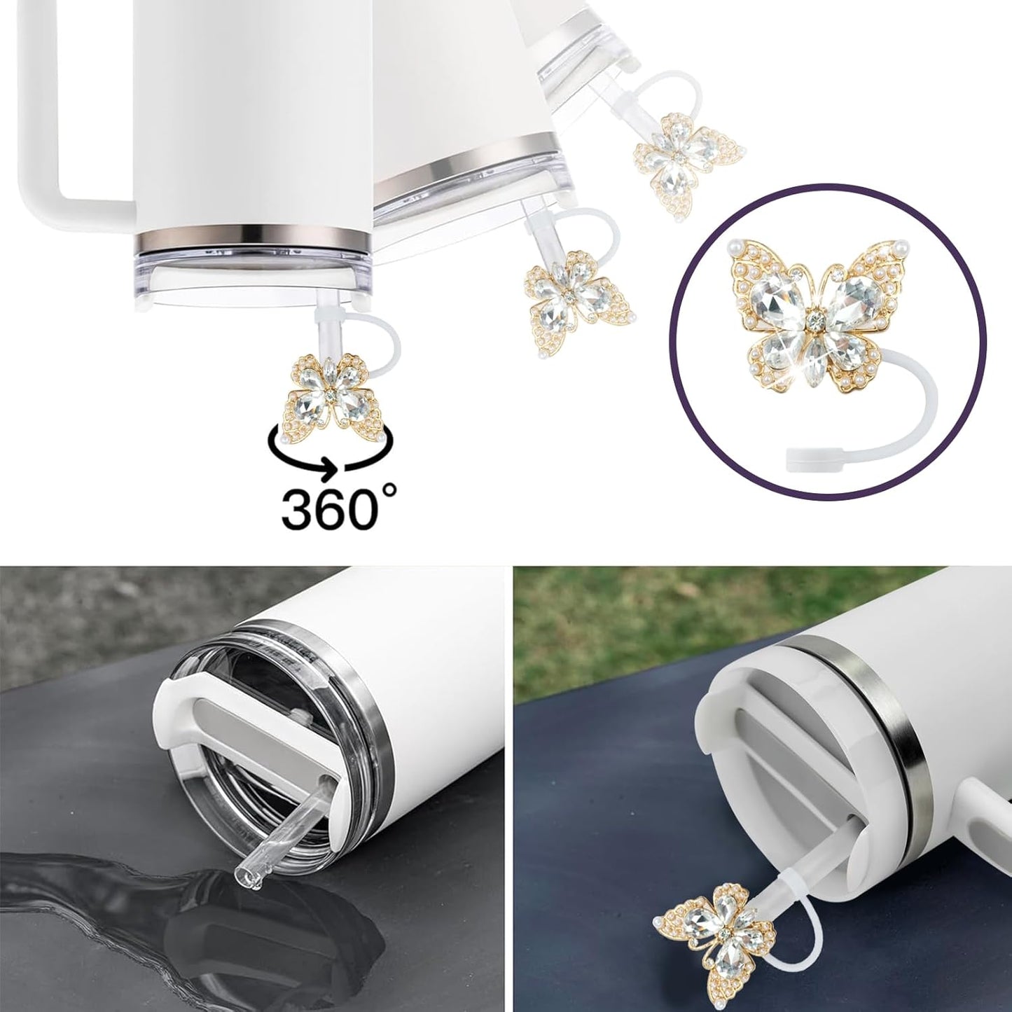 Cute Straw Cover Cap for Stanley Cup Accessories,Bling Straw Toppers for Stanley Tumbler 40&30 oz,Reusable Straws Tips Protectors Compatible with 10mm Straws
