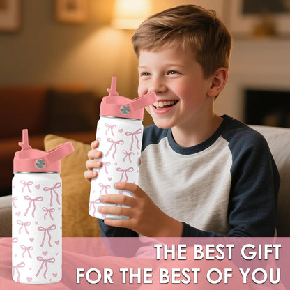 Strawberry Gifts for Kids - 16oz Pink Kids Water Bottle with Straw Lid, Stainless Steel Insulated Water Bottle, Leakproof, BPA-Free, for Girls, School, Strawberry Lover Children Birthday Gift Cup(1pc)